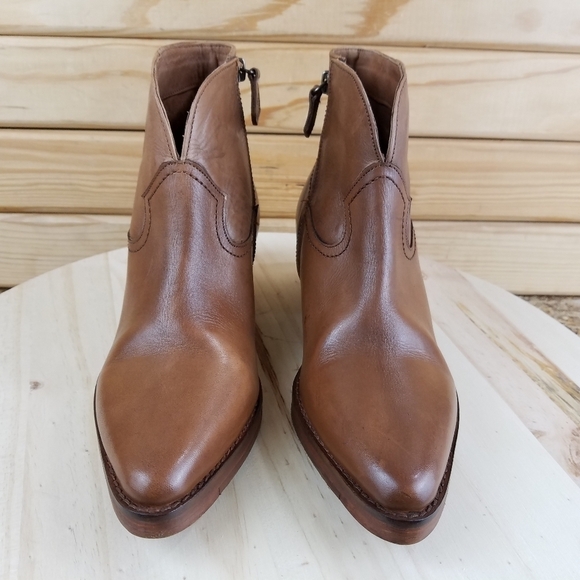 Vintage Foundry Co. Arielle Brown Leather Ankle Western Boot Pointed Toe Zip NEW - Picture 3 of 13